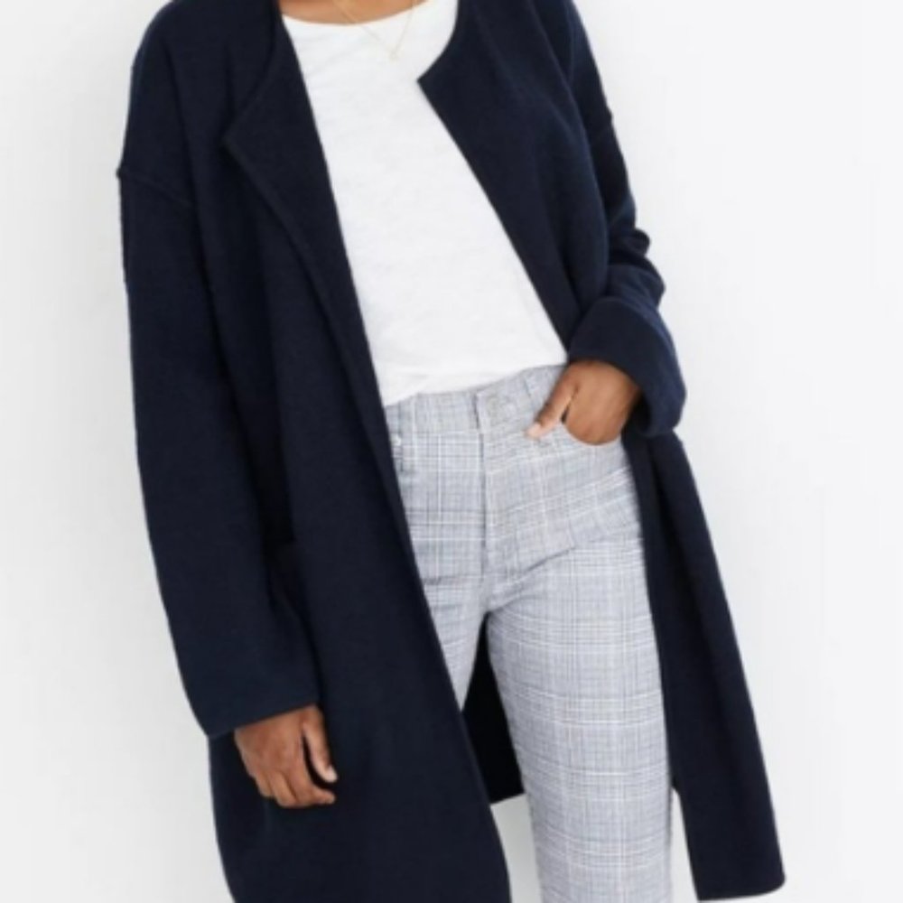 Madewell Minetta OVERSIZED Boiled Wool Sweater Coat, Navy, Size XXS
